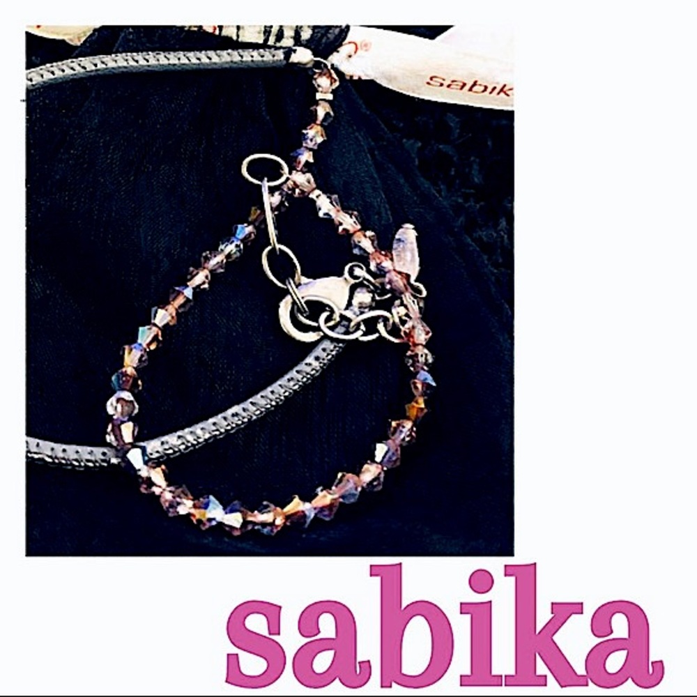 Sabika Bicone Swarovski Beaded Necklace Choker Iridescent Multicolor With Bag